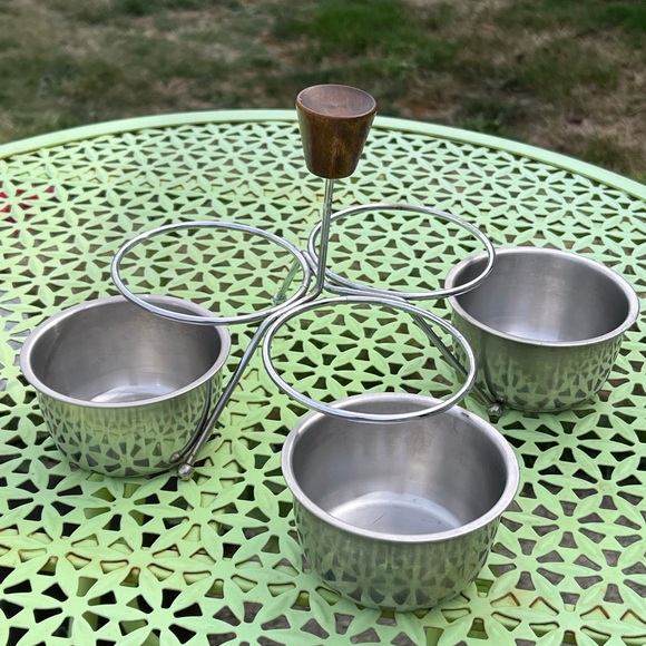 Condiment Server Caddy Mid-Century Modern Wood & Stainless - Picture 3 of 8